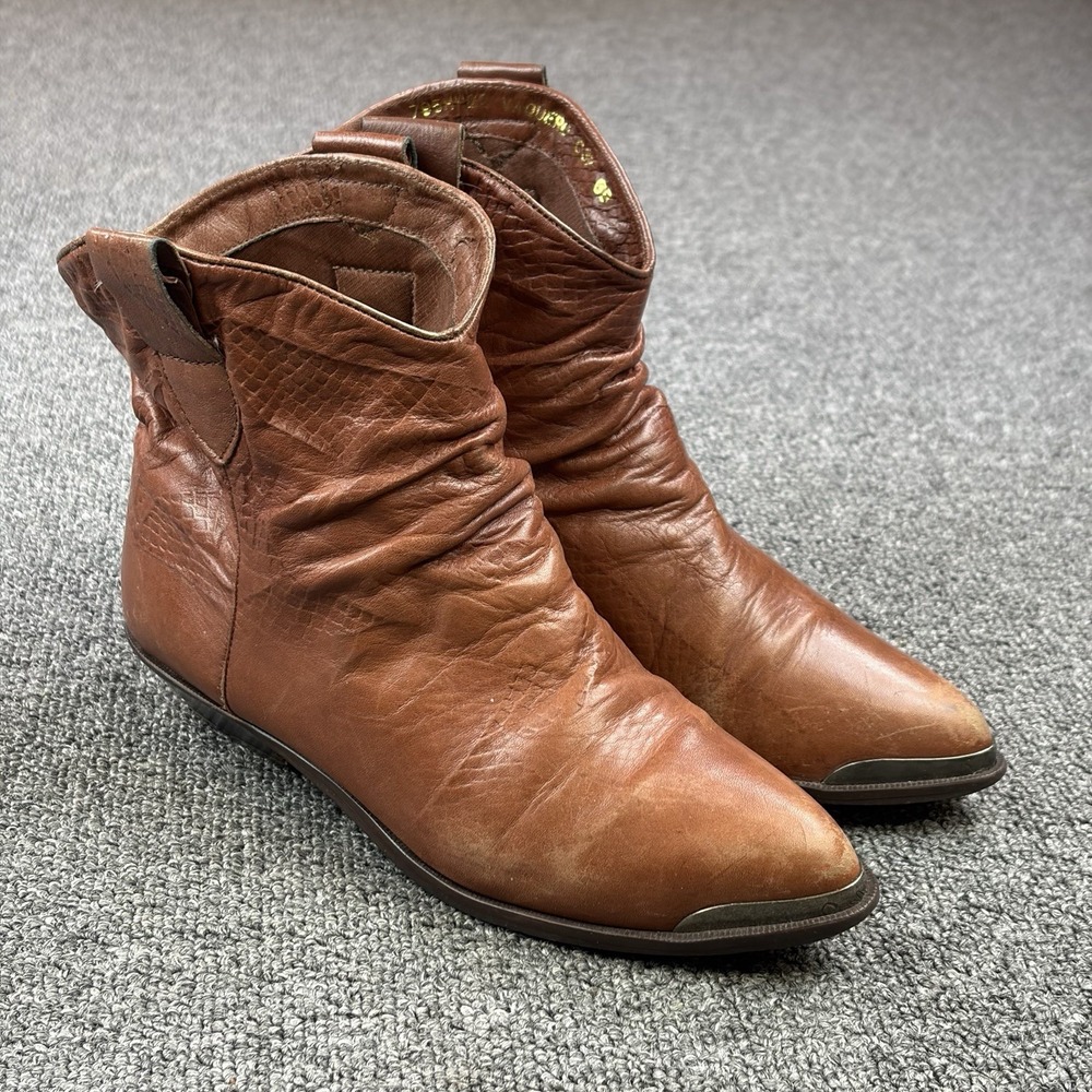 Vintage Sudini Vaquero Italian Leather Ankle Boots Pointed Toe Brown Size‎ 6 B